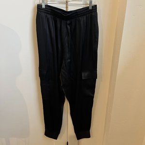 Good American Satin Jogger Cargo. Drawstring, Black, Size 4(XL)